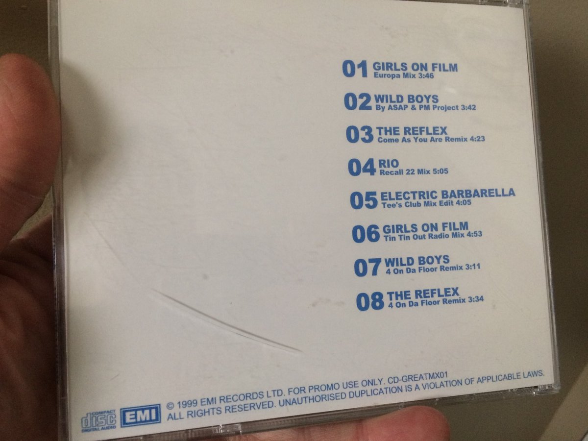 MyDuranMusic's tweet photo. @duranduran Greatest Remixes. Unofficial “Promo” cd of remixes. Aka bootleg! https://t.co/tsqvgmOsXG