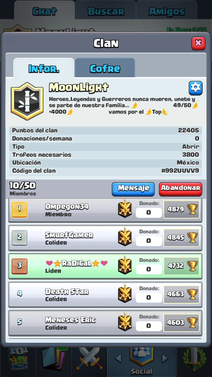 Nueva Familia Moonlight 🌙 Para los que gusten unirse a la familia y apoyarnos a llegar al top 🔝 +3800 Copas.. ⭐🤙 Compartan y denle Rt😄 pic.x.com/SVp1Hc0Aum