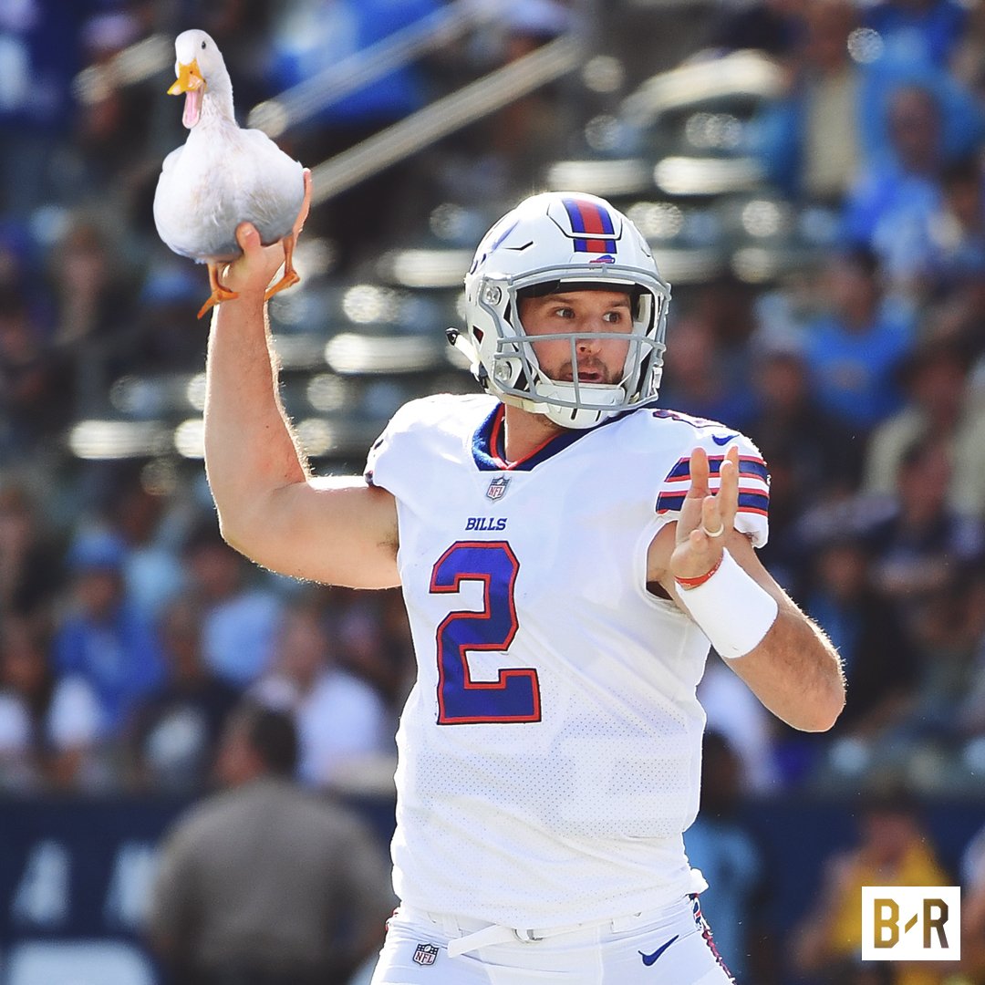BleacherReport's tweet photo. Nathan Peterman was throwing ducks today. 5 INTs in the first half. https://t.co/ZkGr4LkOG7