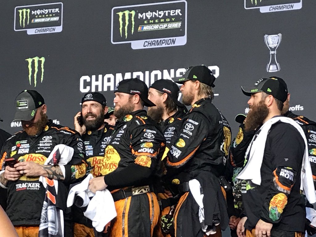 XfinityRacing's tweet photo. Think #Truex78 won based on the strength of @FRRacingTeam’s #NASCARPlayoffs beards. https://t.co/bcJV1DhUnJ