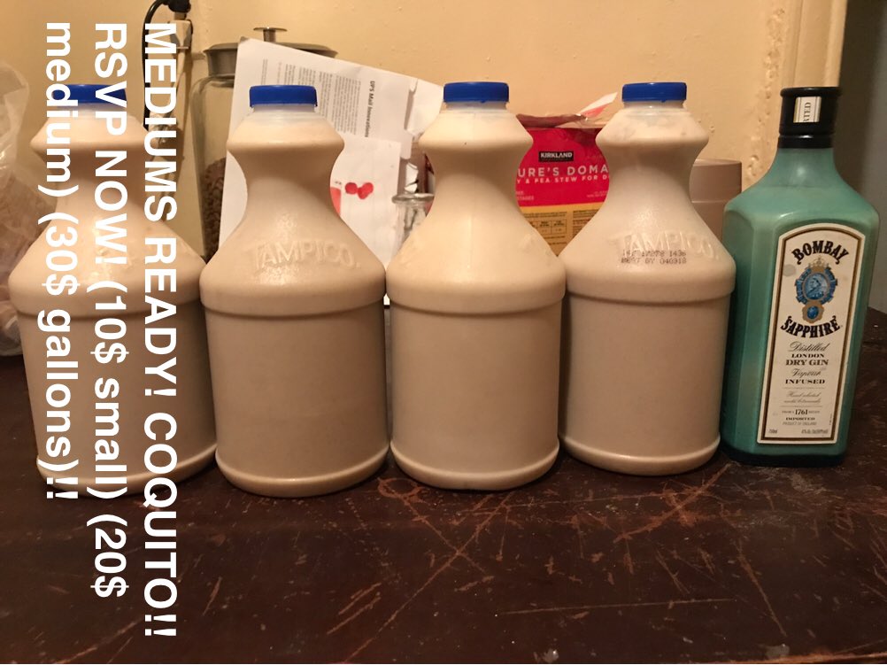 DutchMugler's tweet photo. Coquito for sale.. all 5 boroughs delivery. #chefdutch strong coquito for sale! Mediums 20$, gallons 30$ https://t.co/IWGbnc6ajH
