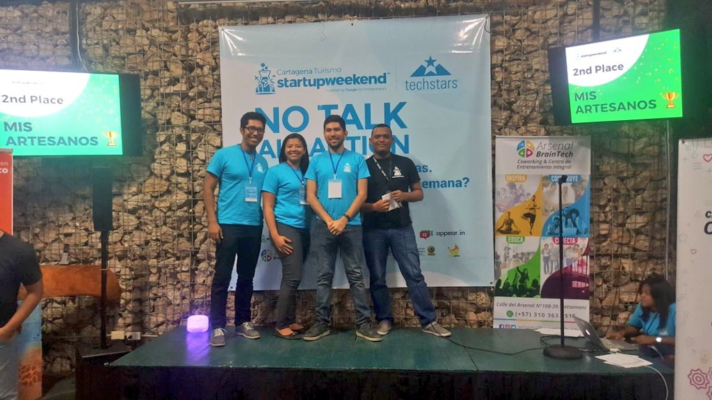 camcartagena's tweet photo. Felicitaciones a los ganadores: 1. Machtravel 2. Mis Artesanos 3. Ecosocial  4. Ortaris. Gracias por hacer parte de #SWCartagena2017 y entregarlo todo en cada proyecto. @SWCartagenaCol #TGSW2017 #Startuppuntoco @arsenal_brain @FundaTIC https://t.co/K5EWcUcHSs
