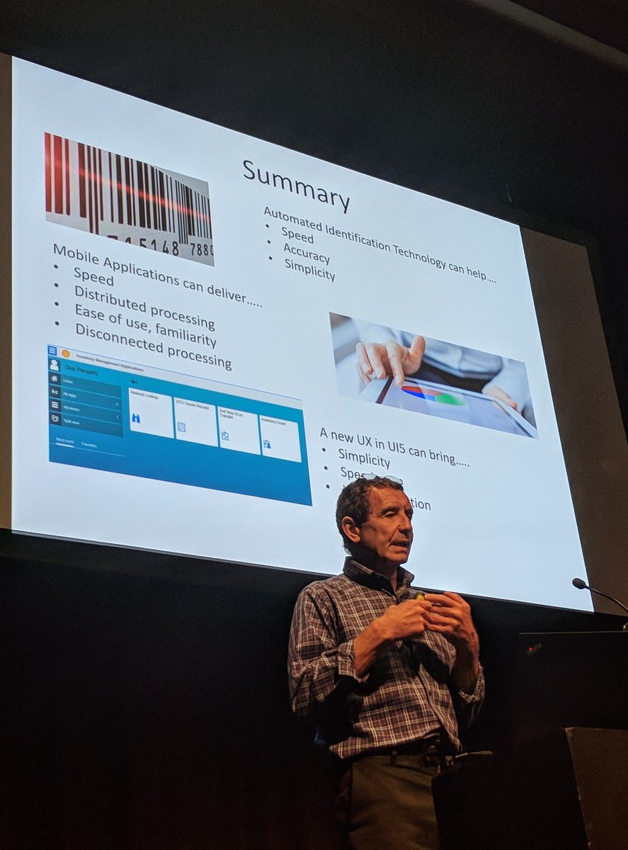 DuncanSAP's tweet photo. How the NZDF is using SAP for auto identification with mobility + Fiori #MasteringSAP  in the #theblueroom Fun fact  = first bar code in 1947! https://t.co/uPVTjj5x9b