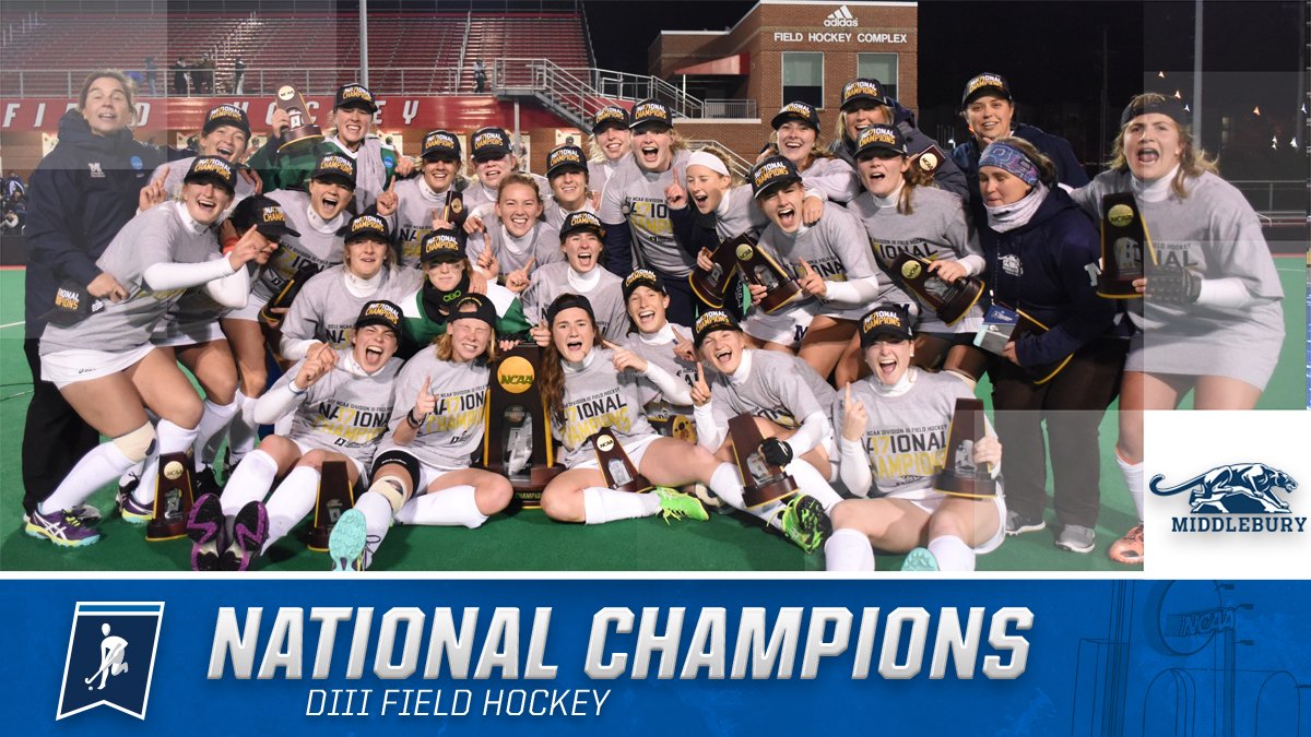 NCAADIII's tweet photo. 🏆The Middlebury College Panthers capture the 2017 Division III Field Hockey National Title! Congratulations @MiddAthletics 🏆 https://t.co/y2xeRtLogG