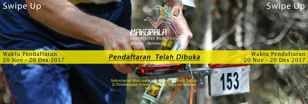 Makopala_UBL's tweet photo. Telah dibuka pendaftaran MUBLOC V 2017, Ayoo segera daftarkan dirimu di ajang kejuaraan orienteering ini dan raihlah prestasimu!!! Come and Get it.
#makopala #universitasbudiluhur #orienteering #foni #28pro #sportident #running #navigation #sport #jakarta #indonesia https://t.co/IqN1hwaDlh