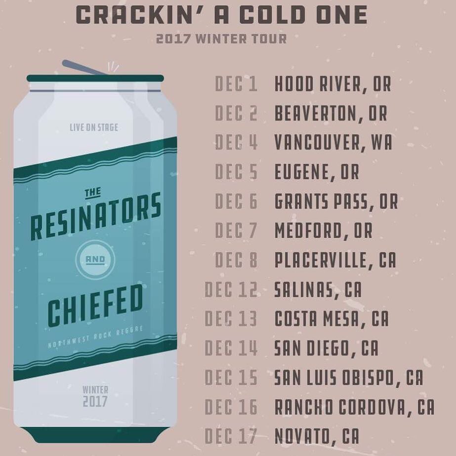 Chiefed541's tweet photo. This upcoming December we will be hitting the road with our brothers @TheResinators on the Crackin' a Cold One Tour 17'!!! We are beyond pumped for our first tour and can't wait shred shows up and down the west coast!!! #StayChiefed #Resinators https://t.co/pXOGBzt9BM