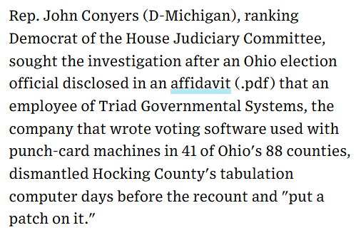 jennycohn1's tweet photo. 16.   Here is a Wired article explaining how a TRIAD employee had “DISMANTLED Hocking County’s TABULATION COMPUTER days before the [OHIO 2004] RECOUNT and ‘put a PATCH on it.’” https://t.co/D5HC1kVIT1 https://t.co/iAjGAjoypC