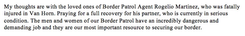 WillHurd's tweet photo. My thoughts are with the loved ones of Border Patrol Agent Rogelio Martinez, who was fatally injured in Van Horn. https://t.co/FivKdcOtqi
