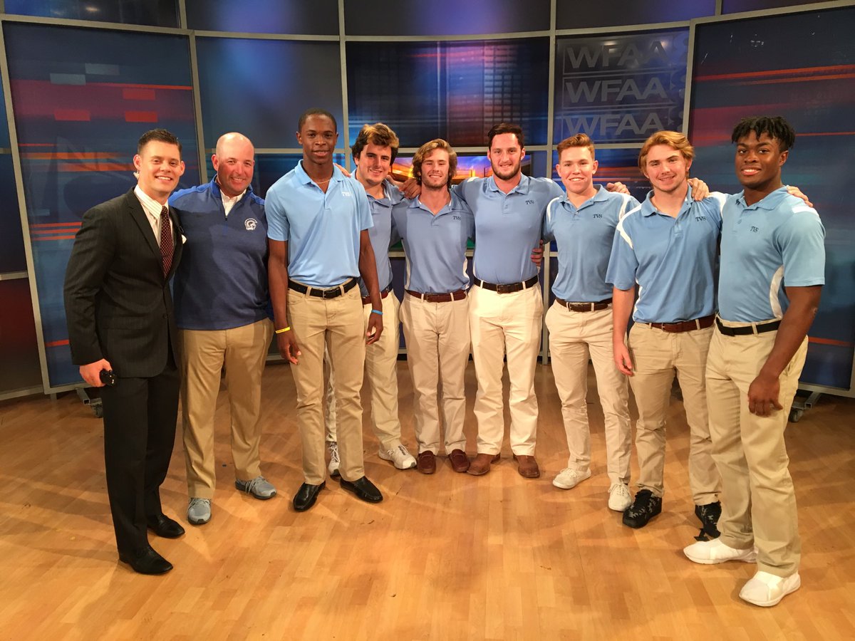 HSwfaa's tweet photo. @TVS_Trojans join @MikeLeslieWFAA in studio to talk about their @spc_scores 3A championship. Watch them tonight at 11pm. https://t.co/fOF2VPCQsY