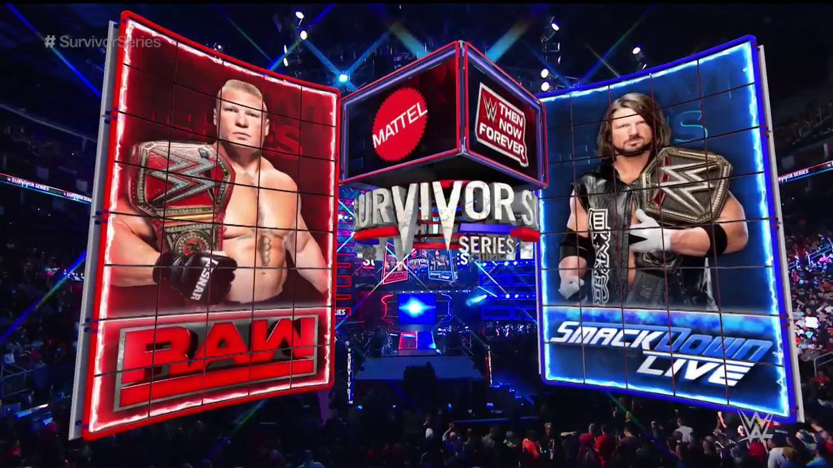 WWE's tweet image. UP NEXT: Who is THE Champion in @WWE? #UniversalChampion @BrockLesnar collides with #WWEChampion @AJStylesOrg at #SurvivorSeries!