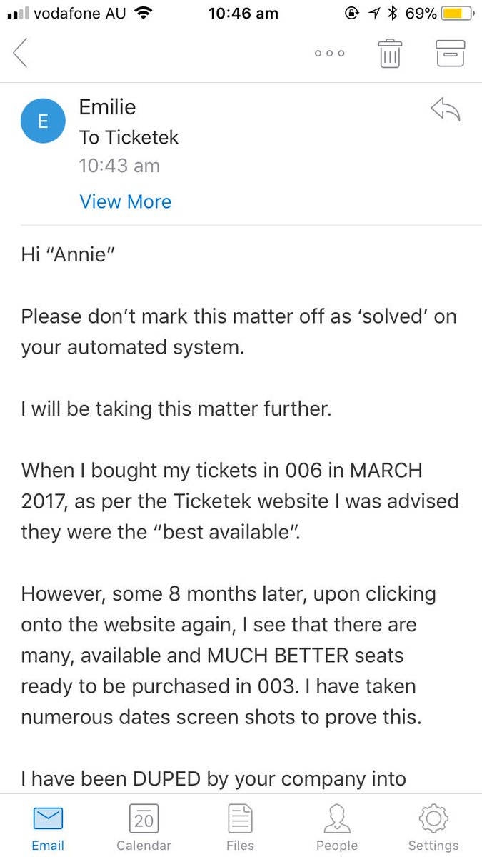 emilieyoung's tweet photo. @Ticketek_AU So? I should be able to swap my shit seats for the better seats now then shouldn’t I? https://t.co/1OjTwJFeZI