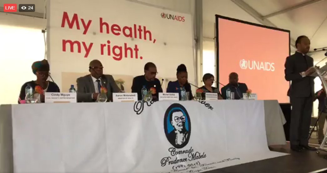 UNAIDS's tweet photo. Happening now! UNAIDS announces nearly 21 million people living with #HIV now on #treatment during the launch of its Right to health report in #SouthAfrica. 

Watch it live here: https://t.co/ee0x1lzlRT https://t.co/PXEOZdMnK1