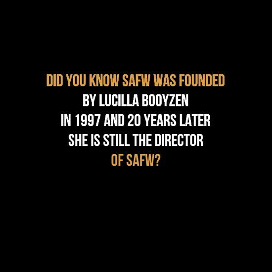 safashionweek's tweet photo. Did you know #SAFW was founded by @lucilla.booyzen in 1997 and 20 years later she is still the Director of #SAFW? #MondayMemories #20YearsOfFashion #20YearsOfHistory https://t.co/ERsYUURLMv https://t.co/N2F3vBO7LB