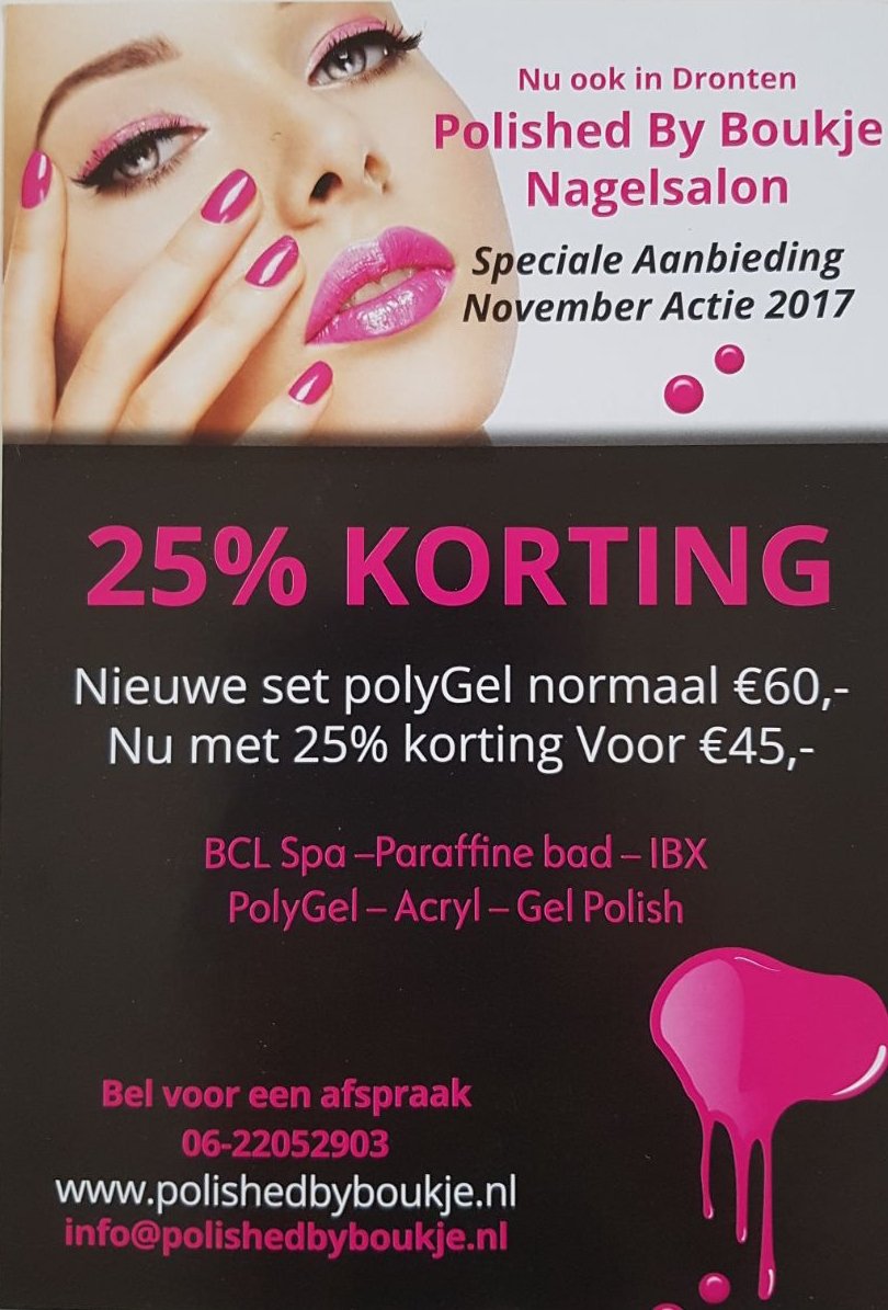 dronten68's tweet image. November Actie kijk ook eens op onze vernieuwde website polishedbyboukje.nl maar weest optijd voor een afspraak voor de feestdagen wandt Vol = Vol