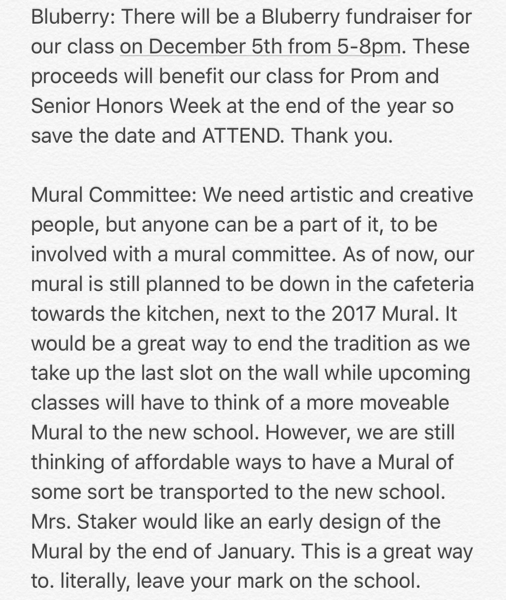 CKHSclassof2018's tweet photo. Just some information for all you CKHS seniors! Be sure to participate in events and help the class of 2018! https://t.co/raXs29Ap13