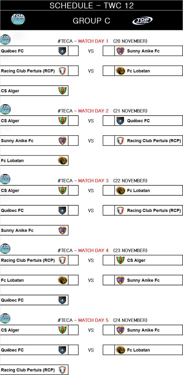 WeAreTECA's tweet photo. π΄β« I Feel the Twitter World Cup β«π΄
ALL SCHEDULE GROUPS | TWC 12
#TECAReturn #TWC12 #TWC #RoadToMunich #TECA https://t.co/Y9xXoirzAZ