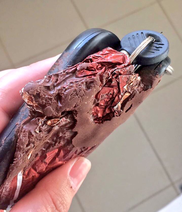 GoSomewhereSlow's tweet photo. People always go on about how bad a shampoo explosion is in your bag but let me tell you... a forgotten chocolate and a hot #Karoo day is worse. https://t.co/WL799vUx4h