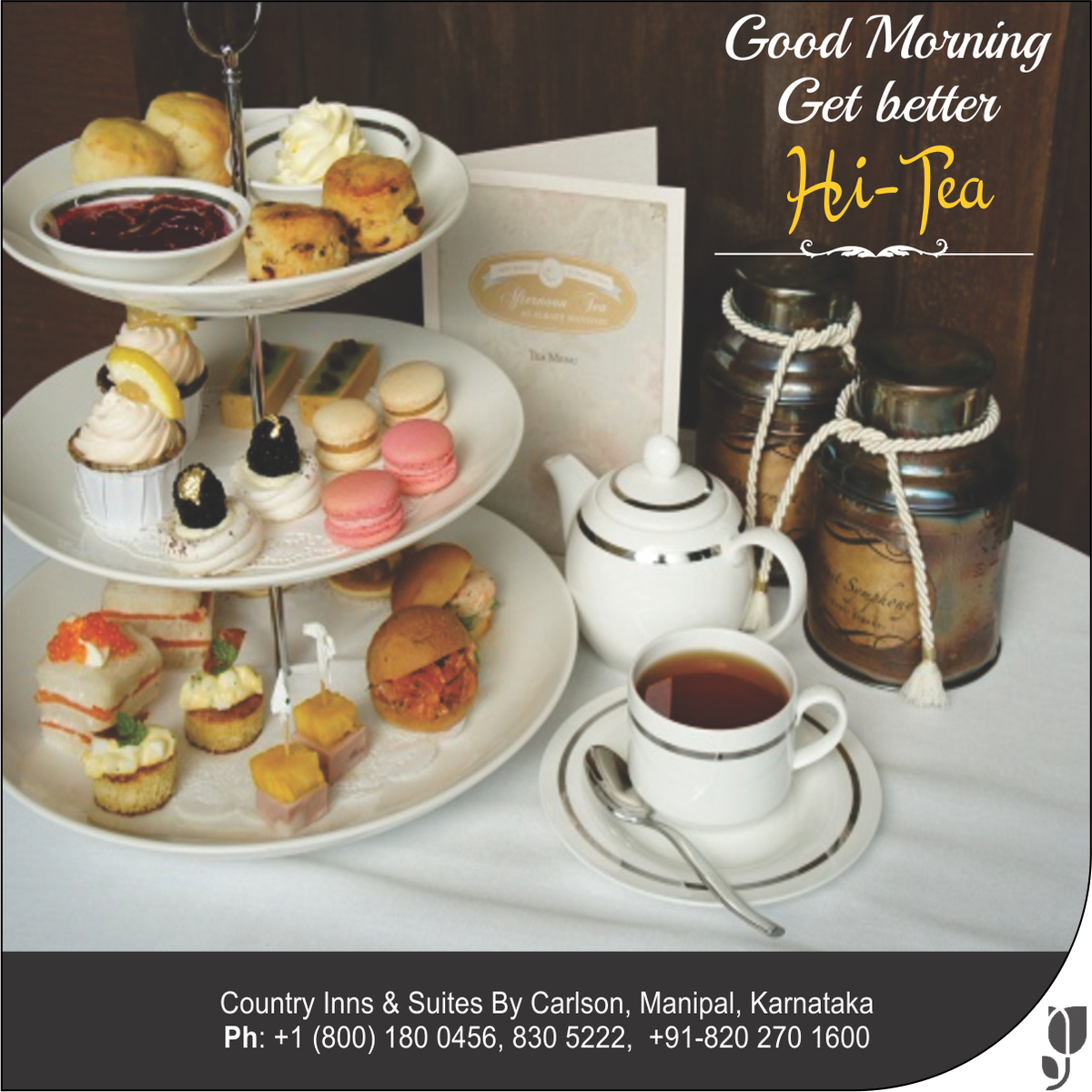 CountryinnM's tweet photo. Celebrate your #morning with a fancy tea at #CountryInnSuites #Manipal. Indulge in delicate savoury treats and #sweet anything from scones, #cupcakes and pastries to #crackers and canapes. https://t.co/FM3sSULRN7