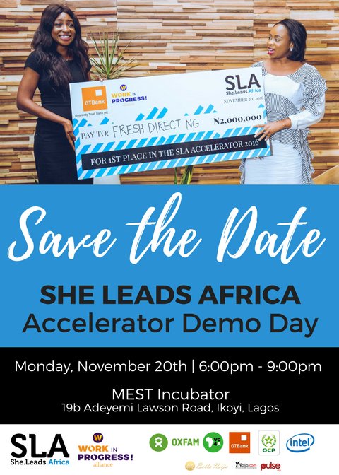 VC4A_Africa's tweet photo. Looking forward to the #SLAAccelerator Demo Day &amp; investor dinner tonight in Lagos. 5 talented women entrepreneurs from Lagos, Abuja and Kaduna pitching their business. @SheLeadsAfrica #WorkinProgressAlliance https://t.co/dMiIoysr04