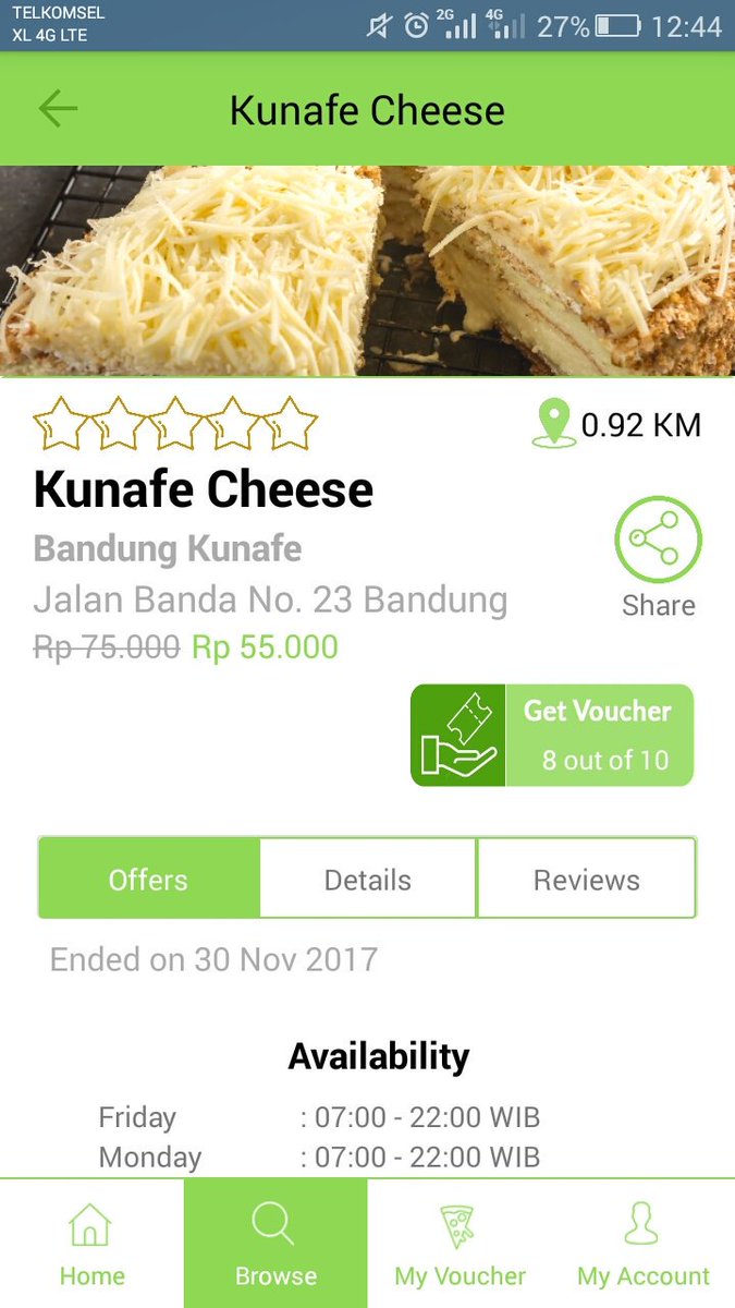 Beli Kunafe Cheese di Bandung Kunafe pakai YourWeekdays mobile apps dapat diskon Rp 20.000, loh. Buktikan kuy ^^