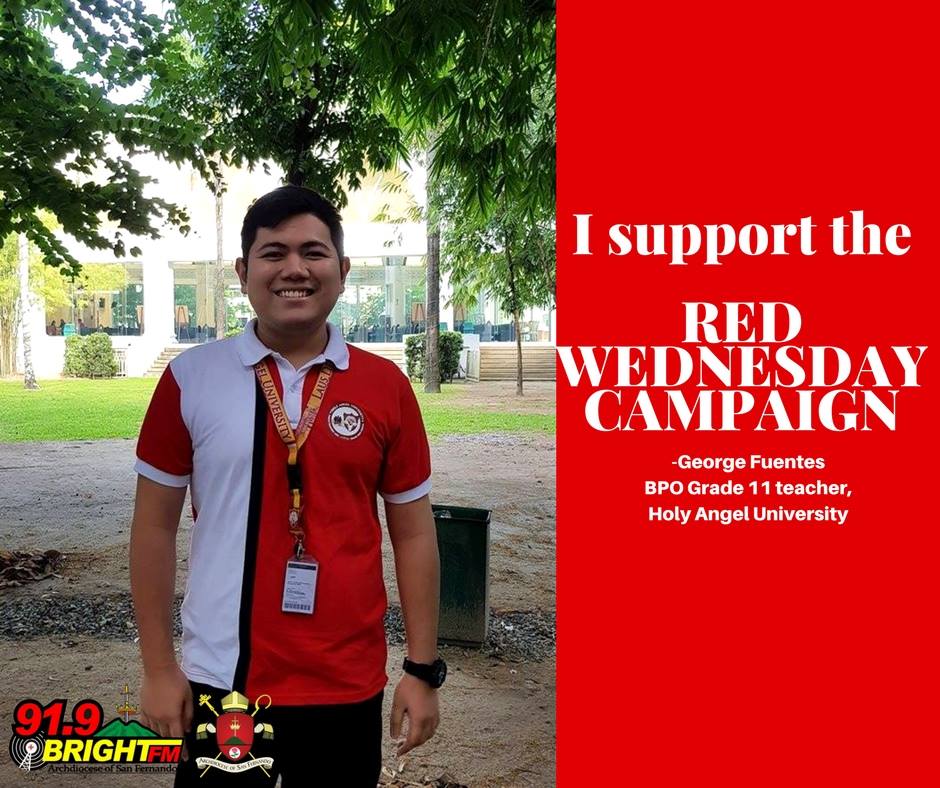 radio_asf's tweet photo. Mr. George Fuentes of Holy Angel University, supports the Red Wednesday Campaign.
#RedWednesday
#RedWednesdayPH
#RedWednesdayASF https://t.co/5IODdOJ8Mh