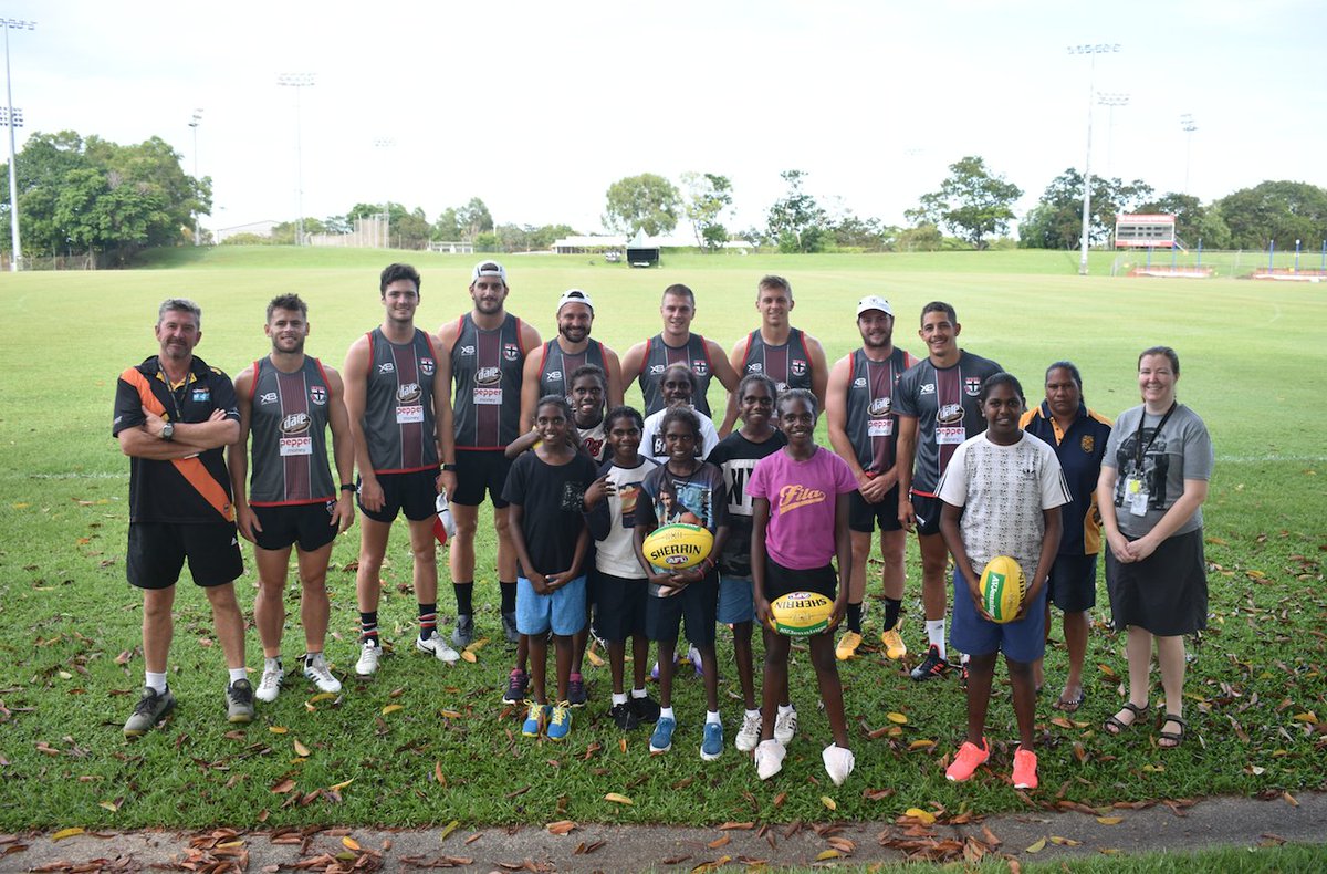 AFLNT's tweet photo. The Minyerri girls were this morning joined the by the @stkildafc’s Leadership Team for their morning warm up! The girls are in for an exciting week of new experiences!
#mlllc #schooleveryday #territoryfooty https://t.co/v55SddqG3j