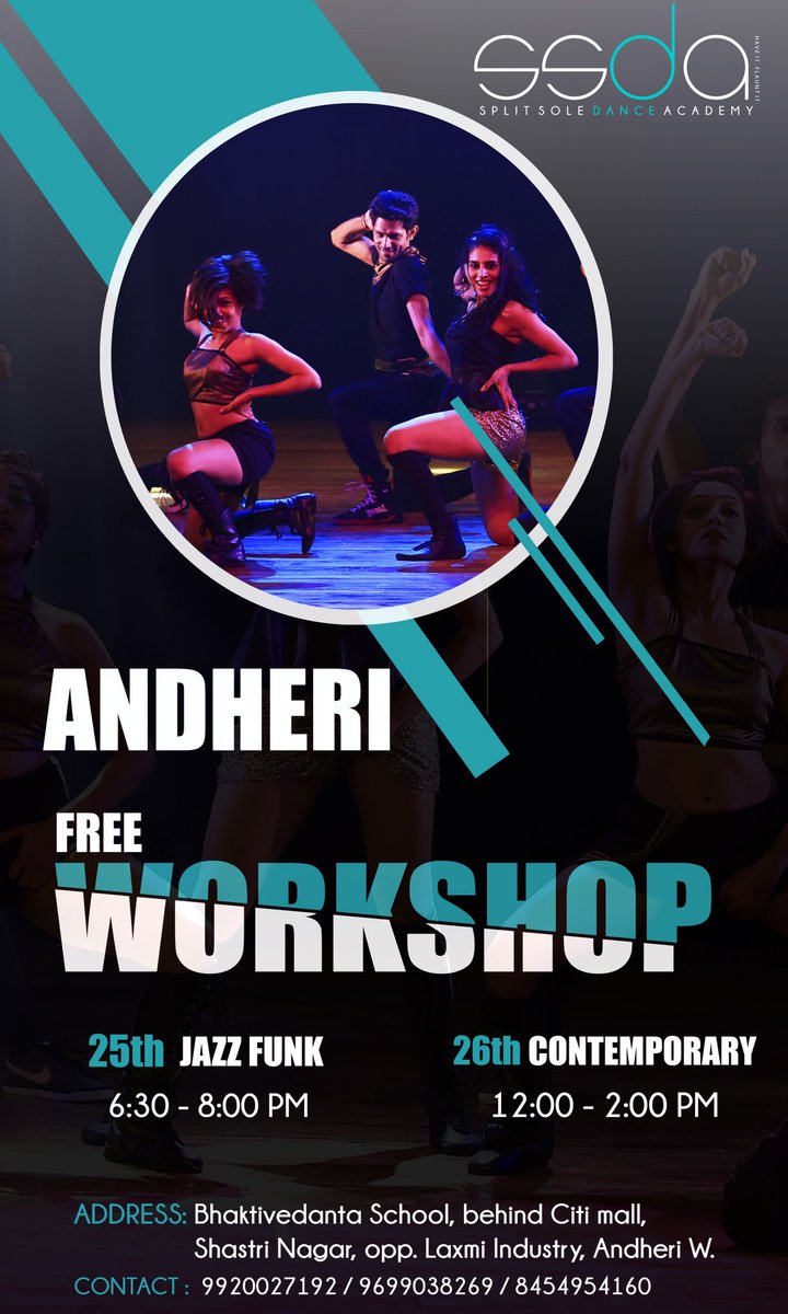 SplitSole's tweet photo. FREE #JazzFunk and #Contemporary workshop at our #Andheri studio this week! 👯‍♂️ All details on the poster! Spread the word and join us for a dance weekend 😊👯‍♂️ #Workshop # Mumbai #Dance #DanceClasses #DanceClassesInMumbai #WorkshopInMumbai #ThingsToDoInMumbai https://t.co/cUPHWv6IIo