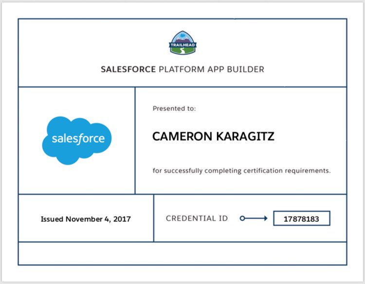 Karagitz's tweet photo. Salesforce Certified Platform App Builder https://t.co/zWQBQfix7q
