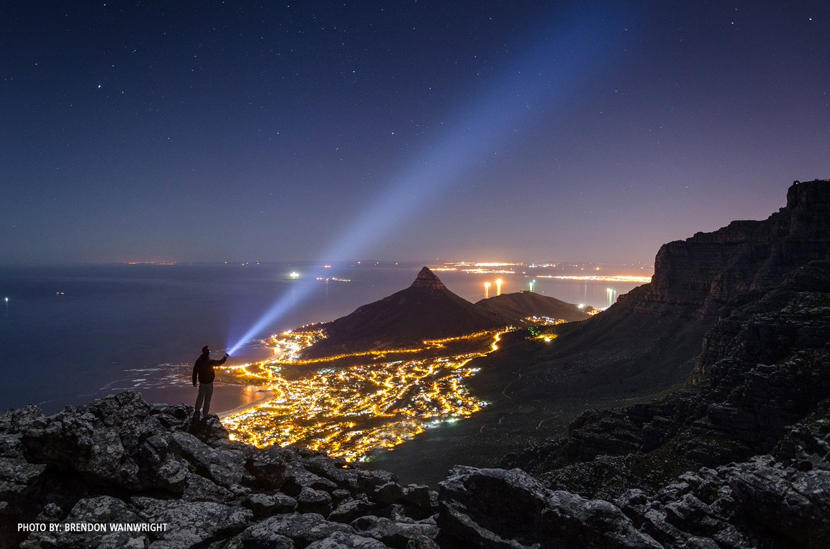 Fenix_RSA's tweet photo. This beautiful image is by photographer and #Fenixambassador, #BrendonWainwright. The photo was taken on top of #TableMountain in the Table Mountain National Park. Brendon says he was inspired to take this image by the incredible strength of his Fenix TK75 2015 light. #fenixsa https://t.co/fPtjVTow9Y