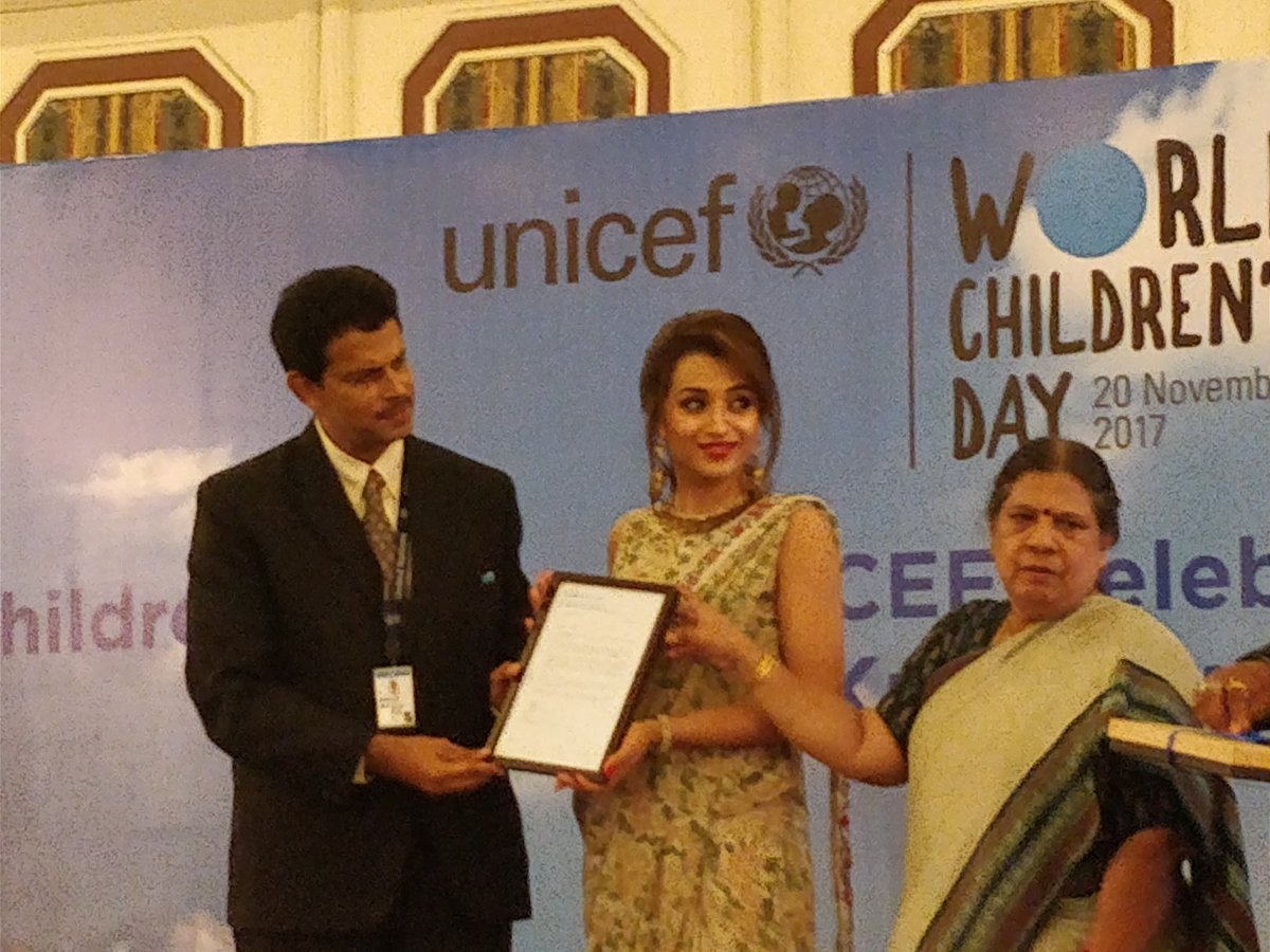 skycinemas's tweet photo. .@trishtrashers becomes the first film actress from South India to receive the "UNICEF Celebrity Advocate" status from the organization. She'll voice for child rights and address issues related to child marriage, child abuse and child labor. #Trisha https://t.co/Zw5VfARW4H