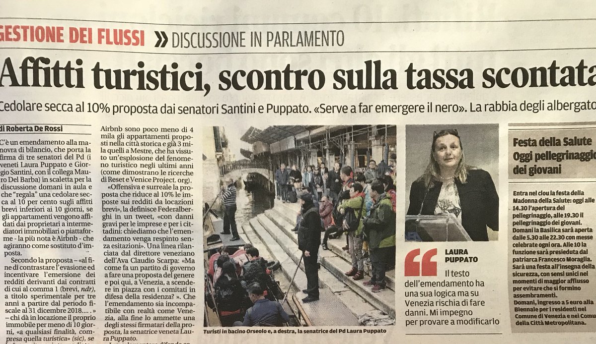 walteredicola's tweet photo. scontare la tassa di soggiorno dal 21 al 10% quando lo stesso partito che lo propone scende in piazza con i comitati per difendere la residenzialità #robedapd #venezia https://t.co/QkH3wYvYl8