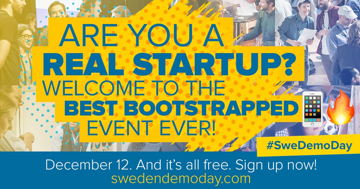 SweDemoDay's tweet photo. We’re not Slush. Neither The Next Web. We’re Sweden Demo Day! Well it’s actually half a day. No speakers. No distractions. All for FREE! Pitching, networking &amp; fundraising like crazy! All right here.No need 2travel.Welcome to THE demo day for the Startupland of Sweden! #sthlmtech https://t.co/kywHDN6dAm