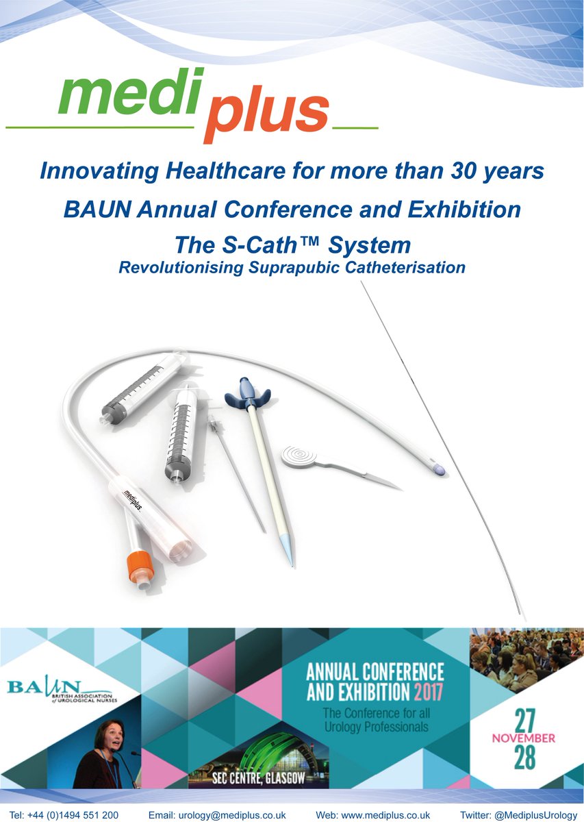 MediplusUrology's tweet photo. 1 week till #BAUN17 @BAUNnurses https://t.co/nK5pH90GOG
Be great to chat with #urology experts in Glasgow. Looking forward to seeing you there.
Always great to showcase the S-Cath System https://t.co/pSROGolZ6x
#Urology #UrologyNurse #Urologist #SCathSystem #SuprapubicCatheter https://t.co/7WgqGTZH6e