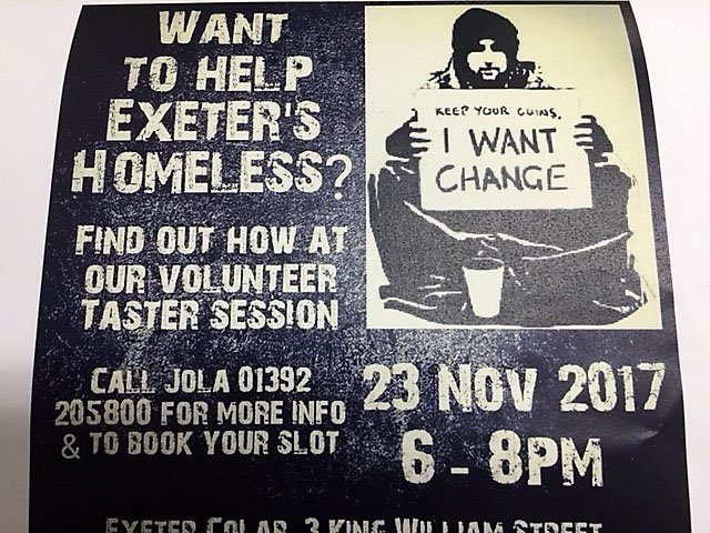 ExeterCI's tweet image. Interested in helping the homeless long term? Please come along to #Exeter Colab on Nov 23rd at 3 King William Street to find out more.