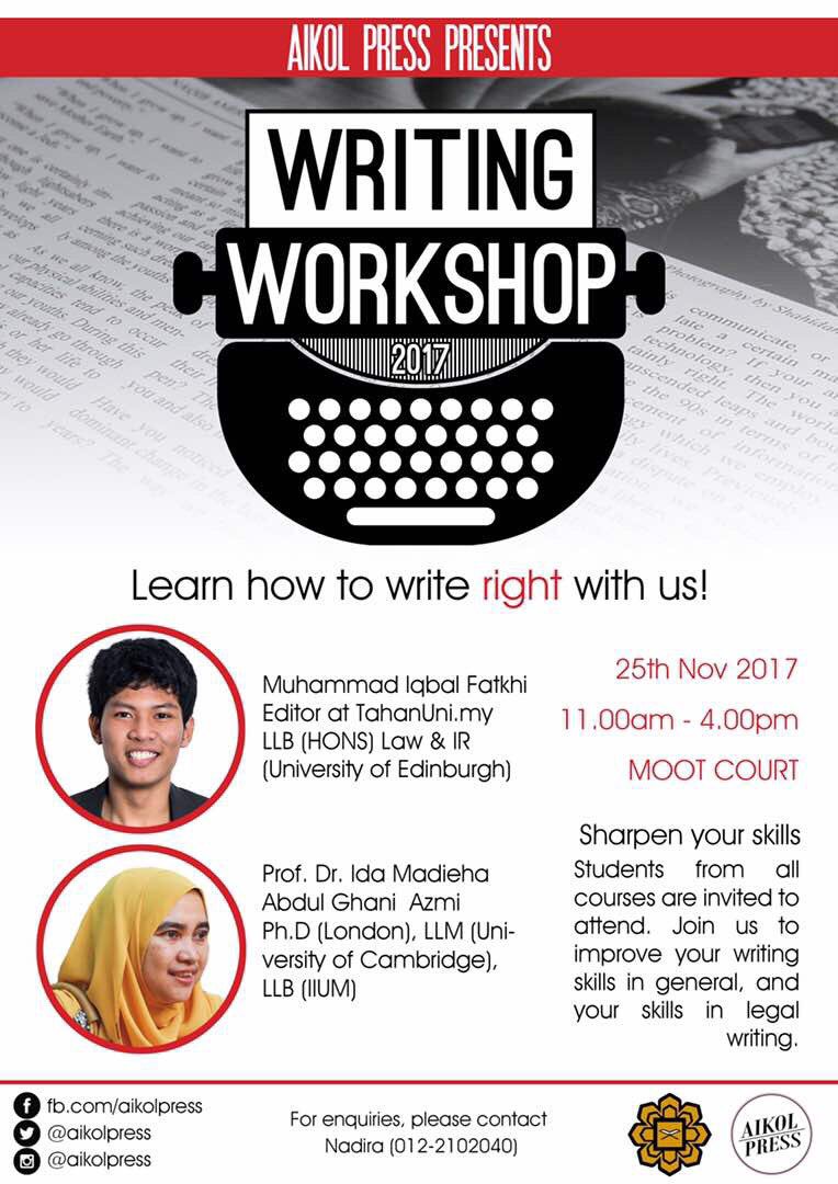 aikolpress's tweet photo. Sign up with the link below to join our writing workshop &amp; get tips &amp; tricks to improve your writing this Saturday at AIKOL's Moot Court! https://t.co/jJ5JZcEhmx https://t.co/1YRwFHKzcR
