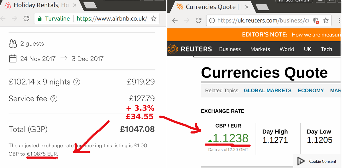 Bummer to find that even <a href="/Airbnb/">Airbnb</a> sneaks in a hidden 3.3% exchange rate markup. Or £34.55 extra for my booking.