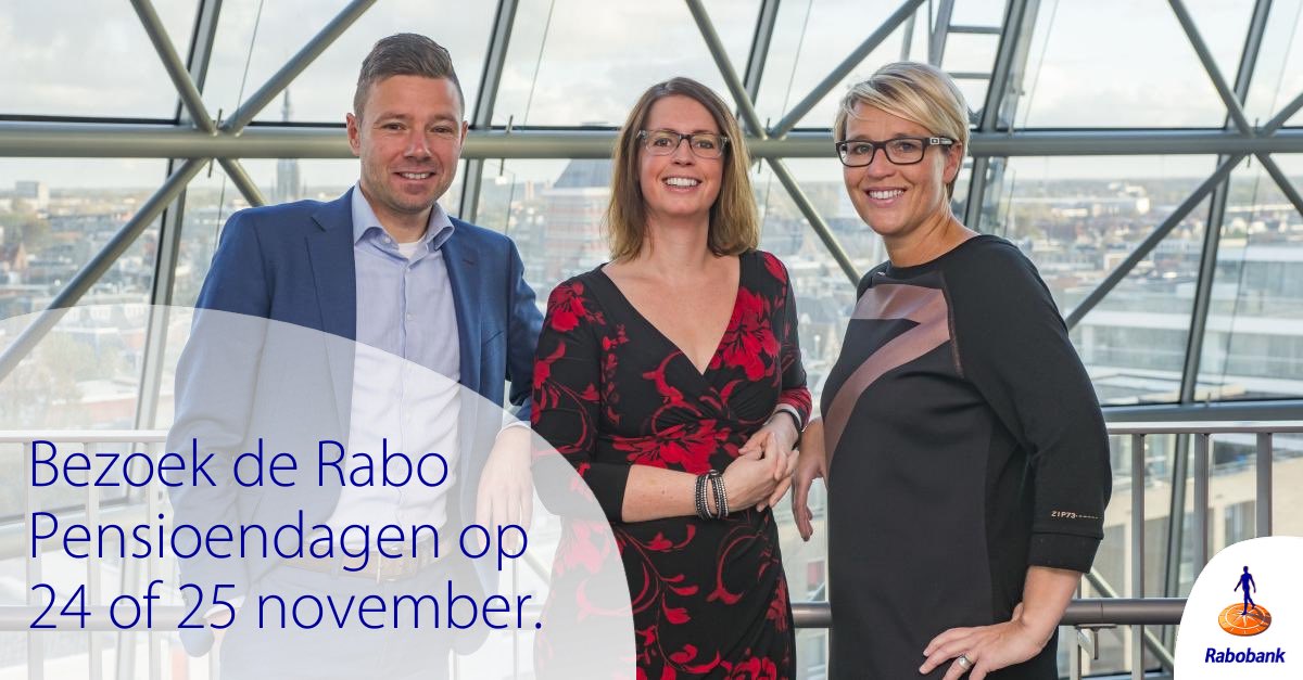 gabydevos's tweet photo. Wat ga jij doen met je pensioen? Zorg dat je er vroeg bij bent, zodat je plannen voor de langste vakantie van je leven werkelijkheid kunnen worden. Bezoek de Rabo Pensioendagen op 24 en 25 november bij Rabobank Leeuwarden, Beursplein 1 te  Leeuwarden. https://t.co/GI0G6cm1Rd
