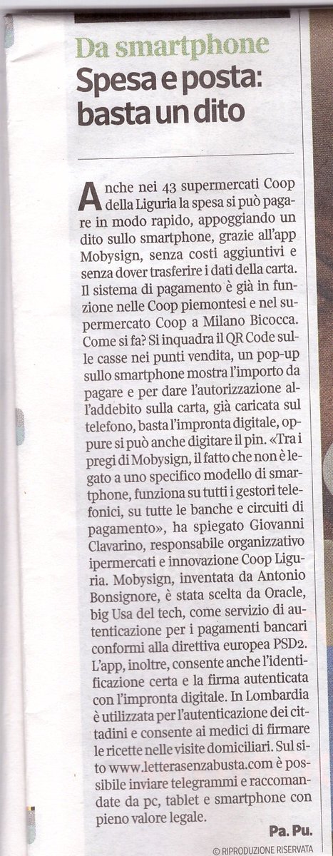 mobysign's tweet photo. Who will win IBAN battle? Corriere della Sera newspaper article about Mobysign https://t.co/RJnqPO1NPC