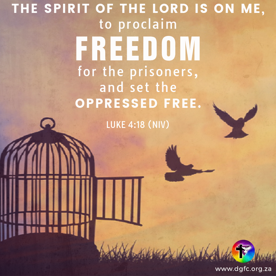 Twitter 上的 Deo Gloria Church："Luke 4:18 - The Spirit of the Lord is on me  to proclaim freedom for the prisoners, and set the captives free. (NIV)  #bibleverse #verseoftheday #bible #scripture #gaychristian #