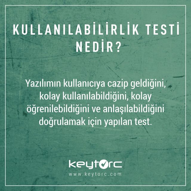 Keytorc's tweet photo. "Kullanılabilirlik Testi (#Usability Testing) Nedir? Daha fazlası için "50 Soruda #YazılımTesti" kitapçığına göz atın: https://t.co/d8bUbTm6iU #test101 https://t.co/5wA220kno5