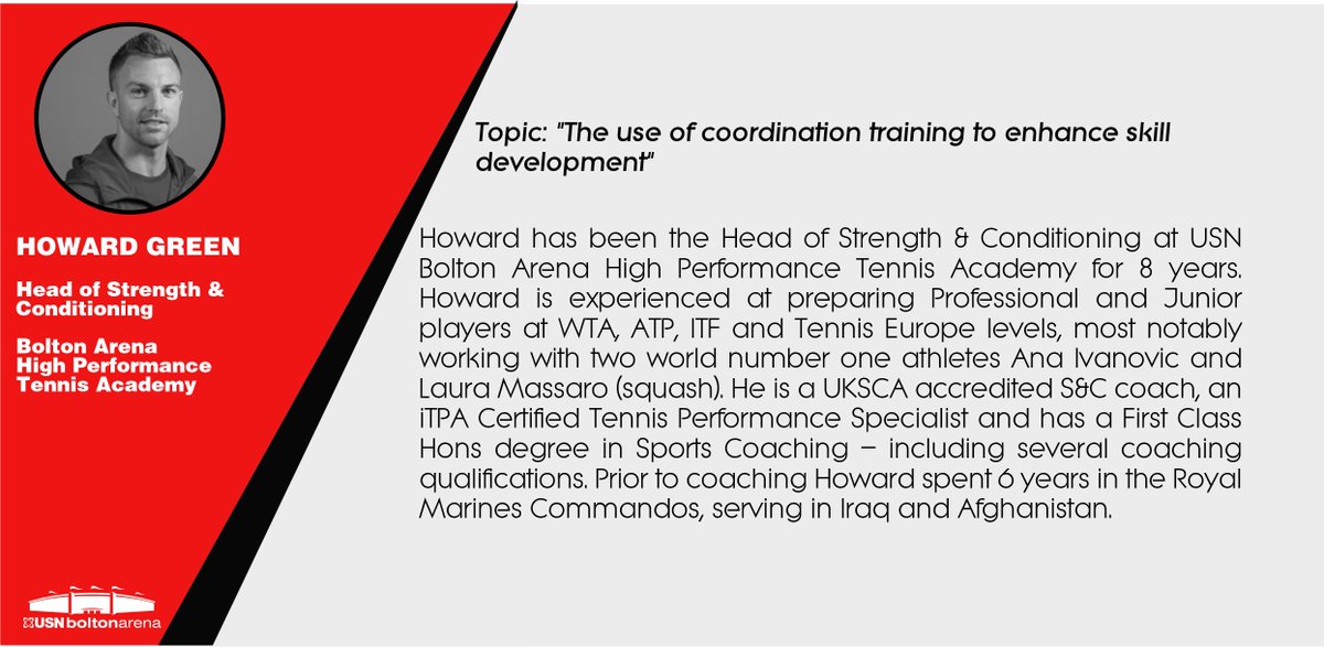 ColintonCSH's tweet photo. The next speaker for our conference is Howard Green who is head of strength and conditioning at the High Performance Tennis Academy  @BoltonArena. Tickets available here: https://t.co/0lwuOsLhP4 https://t.co/z1NnaGnEvm