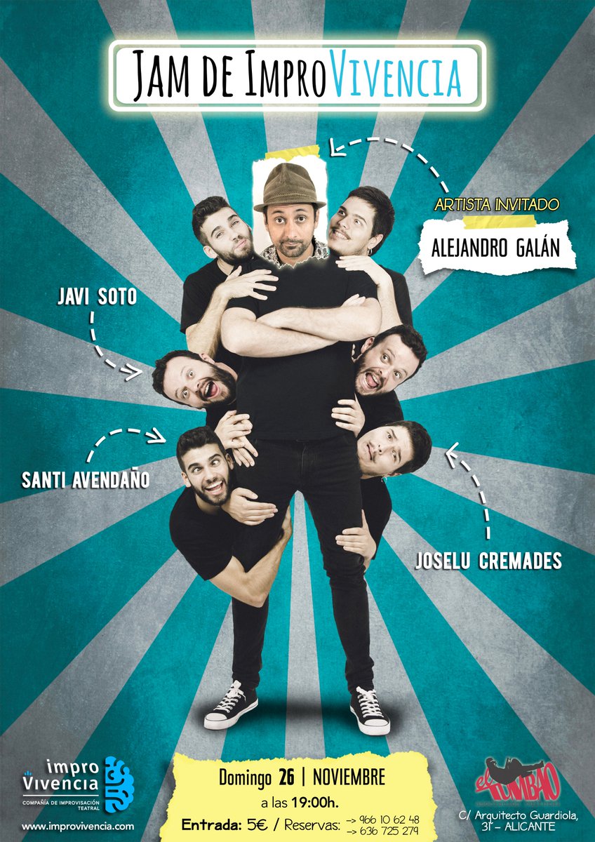ImproVivencia's tweet photo. Domingo de risas en ALICANTE.

Este domingo 26 de noviembre #JAMdeImpro con Alejandro Galán como artista invitado. A las 19:00h. en El Taller Tumbao

¡Llama para reservar! Le pondremos a prueba improvisando historias únicas e irrepetibles.

#Impro #Alicante #PlanDeDomingo https://t.co/nP5dmZmwmb