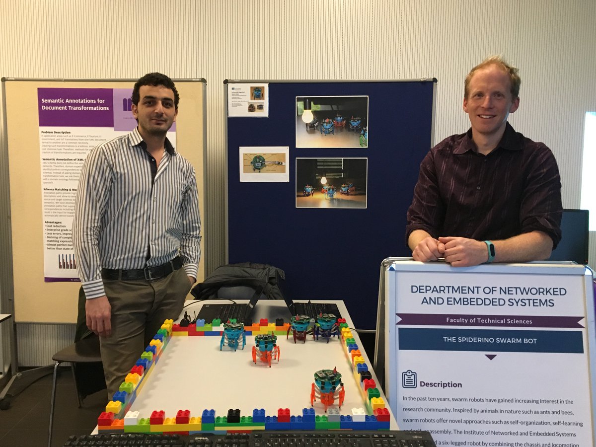 CPSwarm_EU's tweet photo. Presenting our Spiderino swarm robots at 10 Year anniversary of Technical Faculty of @alpenadriauni The fence was conveniently made of Lego Duplo blocks, which will be given back to the kids who lent us them. Many thanks! #tewi10 #Lego https://t.co/VH7P4fYAbr