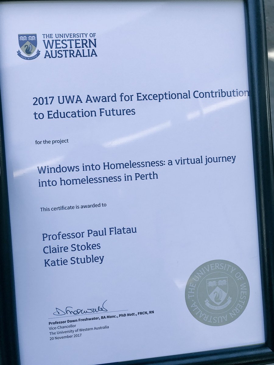 UWASocialImpact's tweet photo. We’re thrilled to be recognised with an award for exceptional contribution to education futures at UWA with Windows into Homelessness https://t.co/q1X74oEKuU #VR #endhomelessnessWA https://t.co/yHKW1tXUie