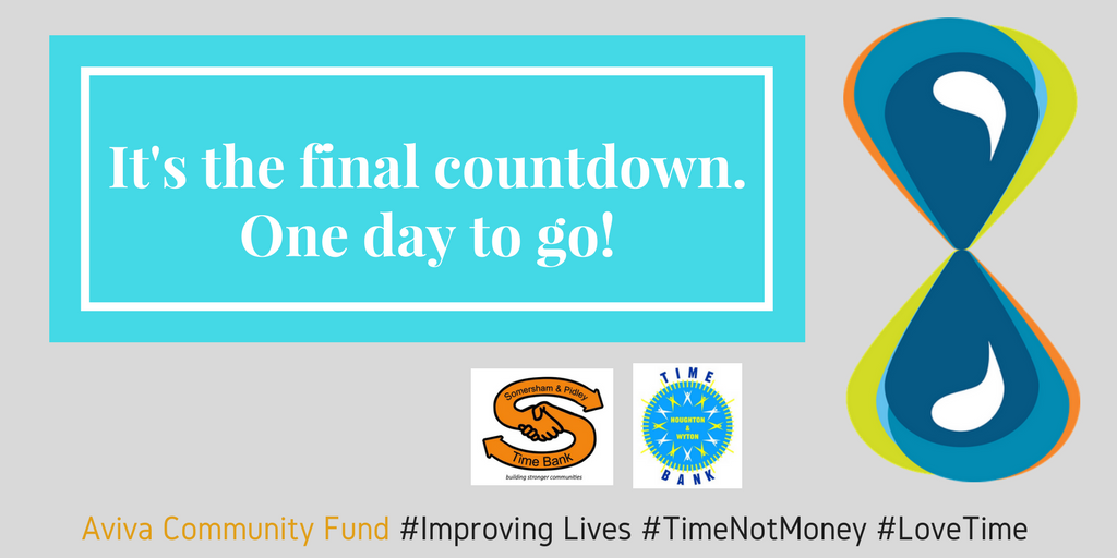 SomershamTime's tweet photo. Can you spare a few minutes to get us to 2000 votes by the end of the day! That's 40 of you supporting @SomershamTime and @HoughtonTb to get through to the next round of the Aviva Community Fund so we can end loneliness https://t.co/3vXnmhgj9j #TimeNotMoney https://t.co/5tloPXVgP5