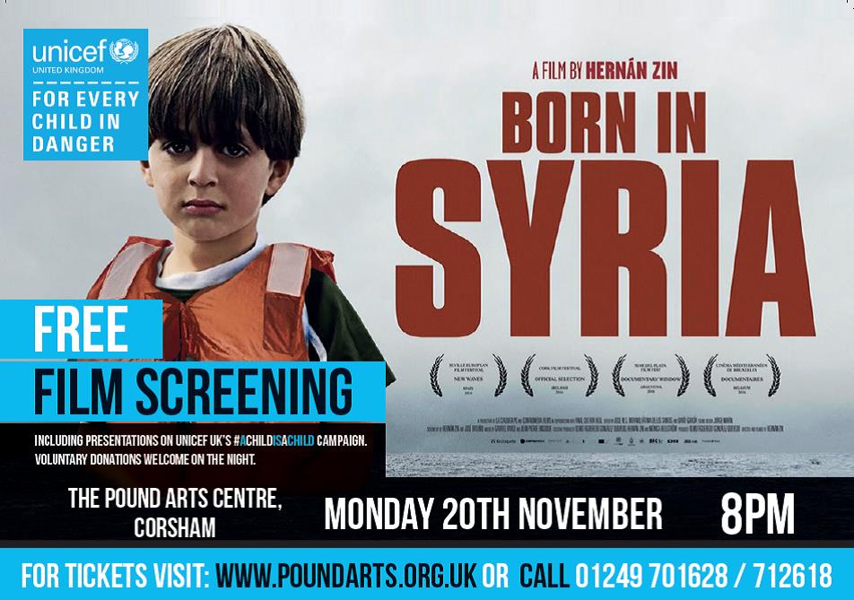 FREE film screening of 'Born in Syria' at The Pound TONIGHT, in aid of <a href="/UNICEF_uk/">UNICEF UK</a> #achildisachild - book your ticket here bit.ly/2kdWjbt