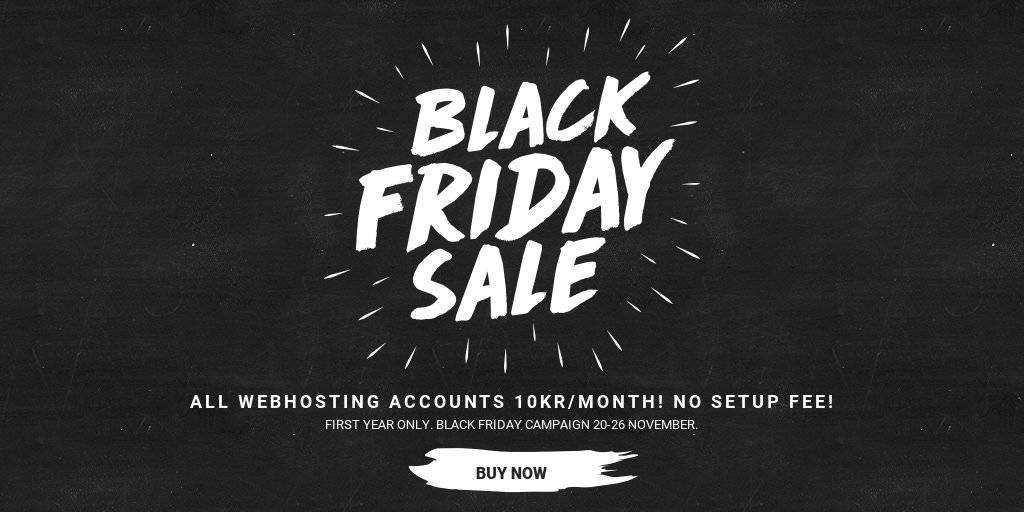 Surftown's tweet photo. Black Friday discounts all week! Get any web hosting product for only 10kr/month, your entire first year. No set up fee! Valid only 20-26 November. #BlackFriday #Website #HOSTING #email https://t.co/q81q7TXr4R https://t.co/o2XT4yft3b