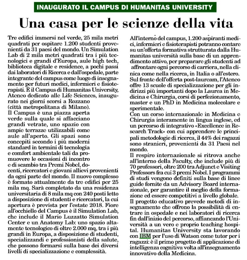 #HumanitasUniversity, eccellenza internazionale per le #LifeSciences. In prima linea nello sperimentare soluzioni #AI per lo sviluppo di un cognitive Tutor in aiuto degli studenti in medicina. #EMA2MILANO 🇮🇹🔝 #ibm #ResearchAndBusiness #Health @ItaliaOggi