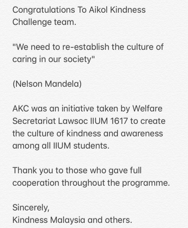 iiumlawsoc's tweet photo. [CONGRATULATIONS TO AIKOL KINDNESS CHALLENGE TEAM!] https://t.co/pM6C8pNZVh