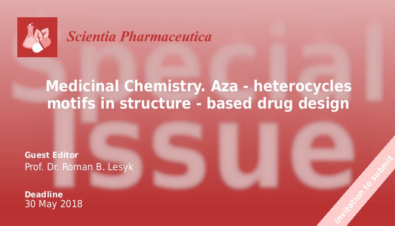 Sci_Pharm's tweet photo. Special Issue on #MedicinalChemistry opened for submissions! Fins all the information at https://t.co/Ulay5IbWsS https://t.co/cJd2PNrqy4